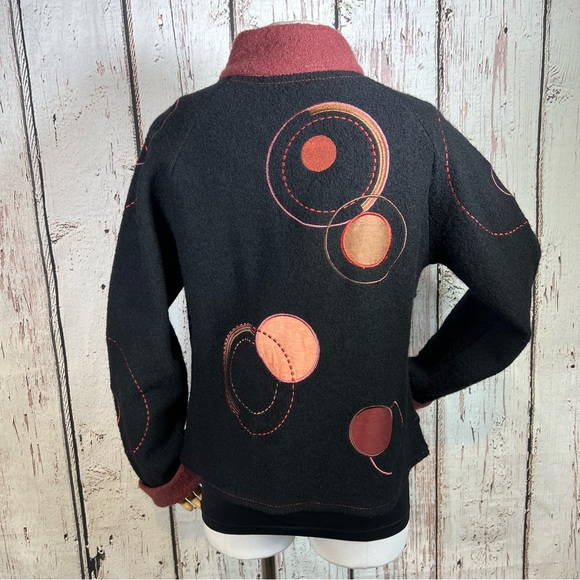 CoVelo Jackets & Coats Covelo Black Wool Swing Boho Artsy Abstract
